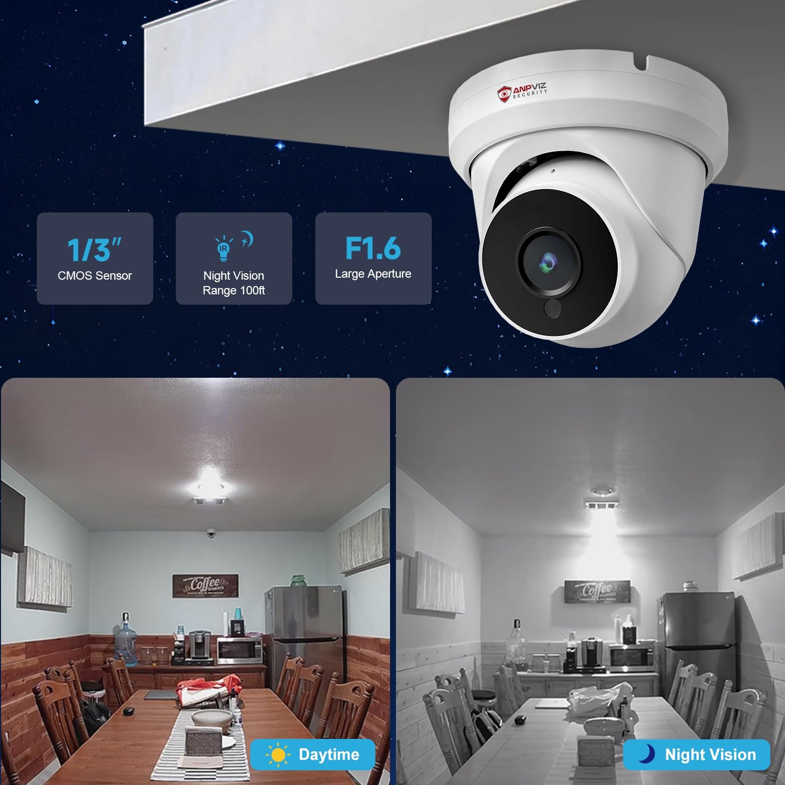 Anpviz 4MP PoE IP Turret Camera with Microphone/Audio IP Security Camera Outdoor