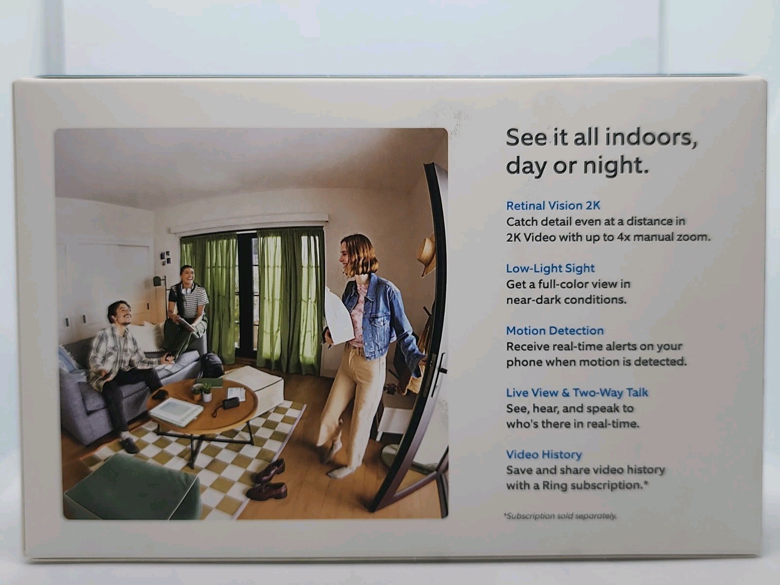 Ring Indoor Cam Plus Plug-In 2K Security Camera 4x Zoom Color Night Vision White