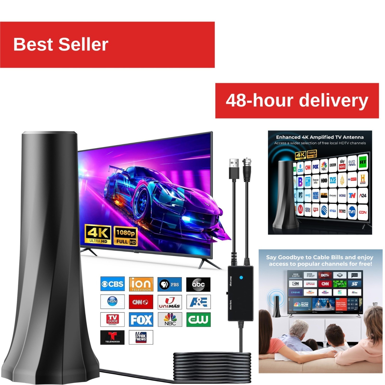 2026 Upgraded TV Antenna for Smart TV – 3200+ Miles Range, 360° Reception