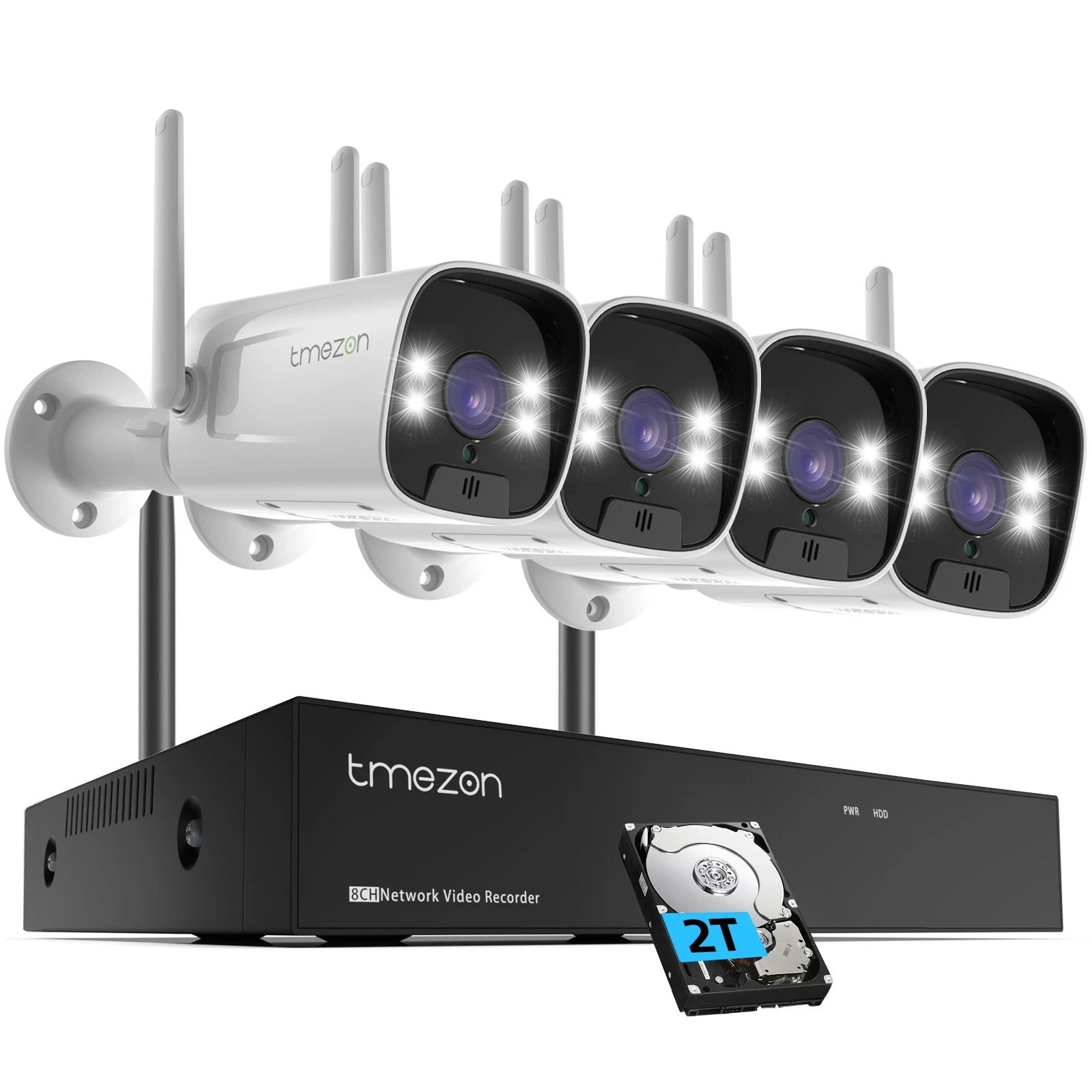 TMEZON Wireless Home Camera System HDD Outdoor 3MP NVR 2-Way Audio Home