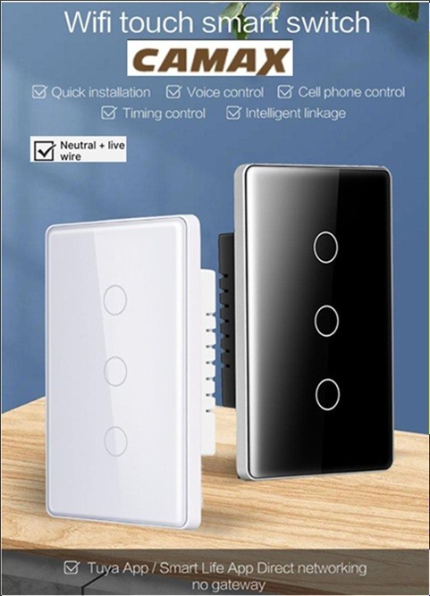 Pack of 2,CAMAX Smart Light Switch, WiFi, Blue Tooth, TUYA App , 2-Gang