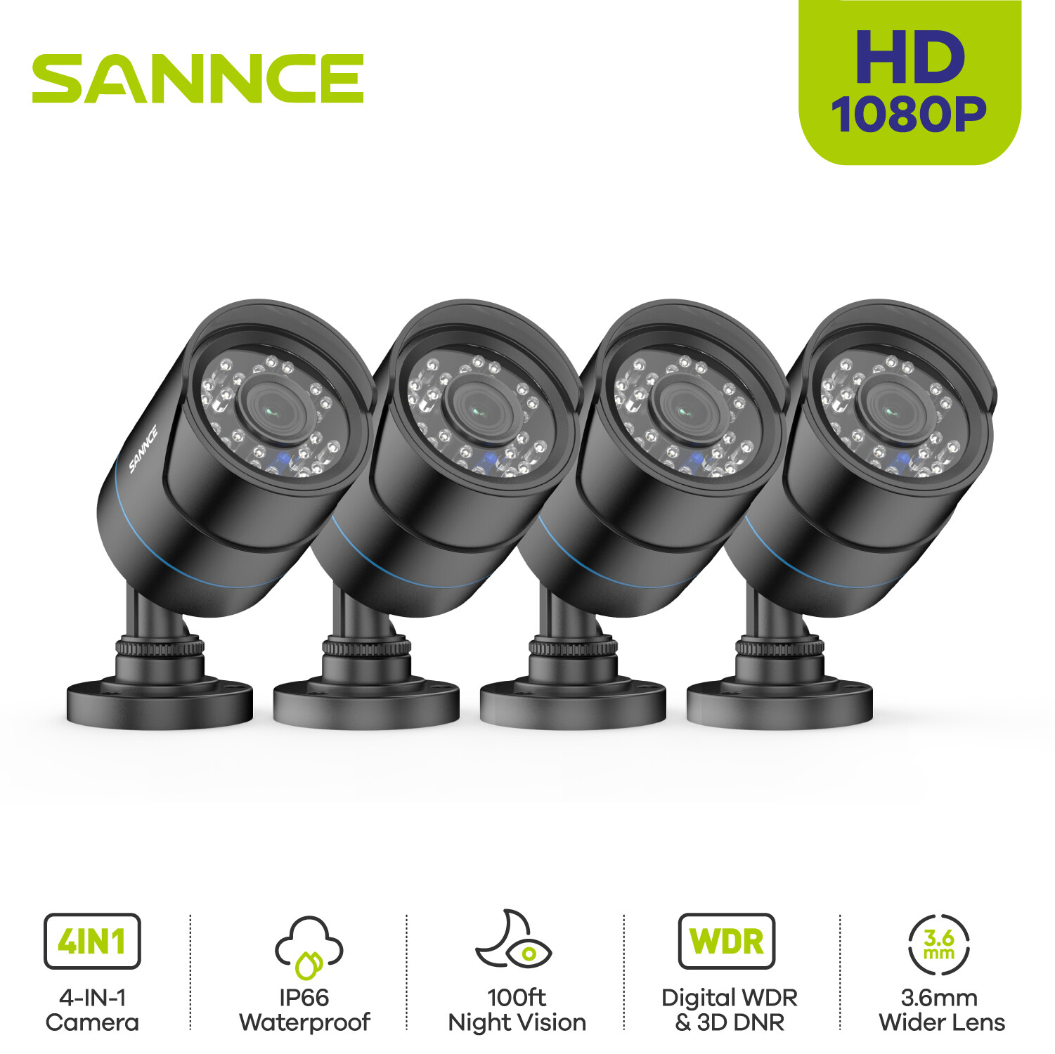 SANNCE 1080P TVI Security Bullet Camera CCTV Outdoor Indoor 30m IR Night Vision