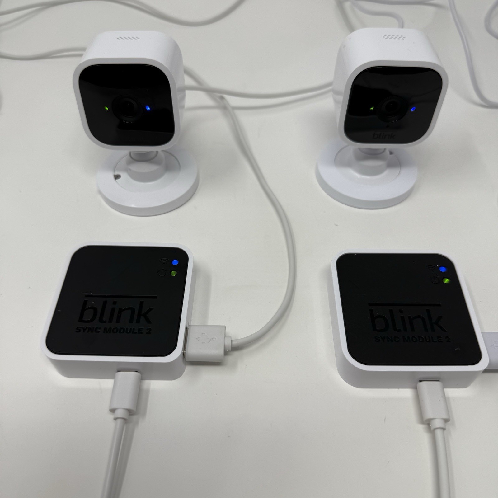 2 Blink Mini Plug in Smart Wired Camera W Sync Module 2 Set USB BSM00300U Tested