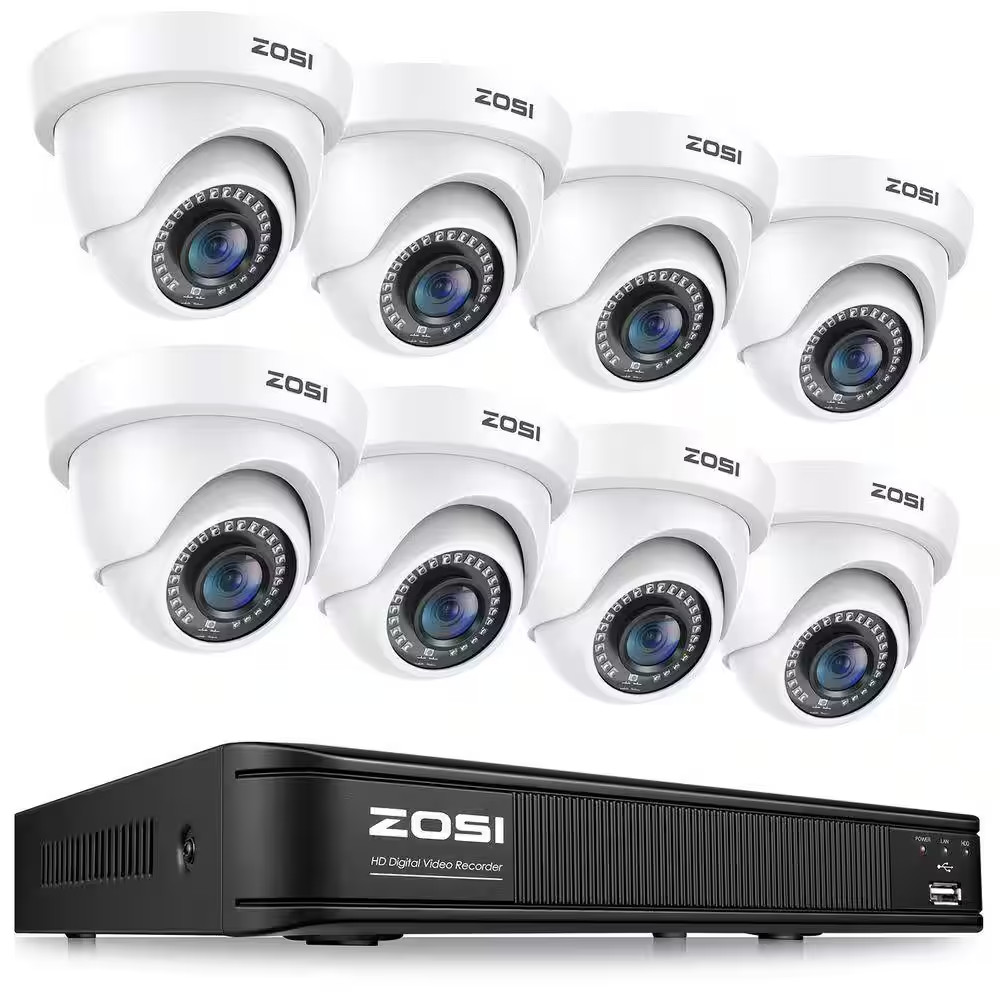 8-Channel DVR Home Security System with 8-Wired 1080P FHD Outdoor Dome Cameras,