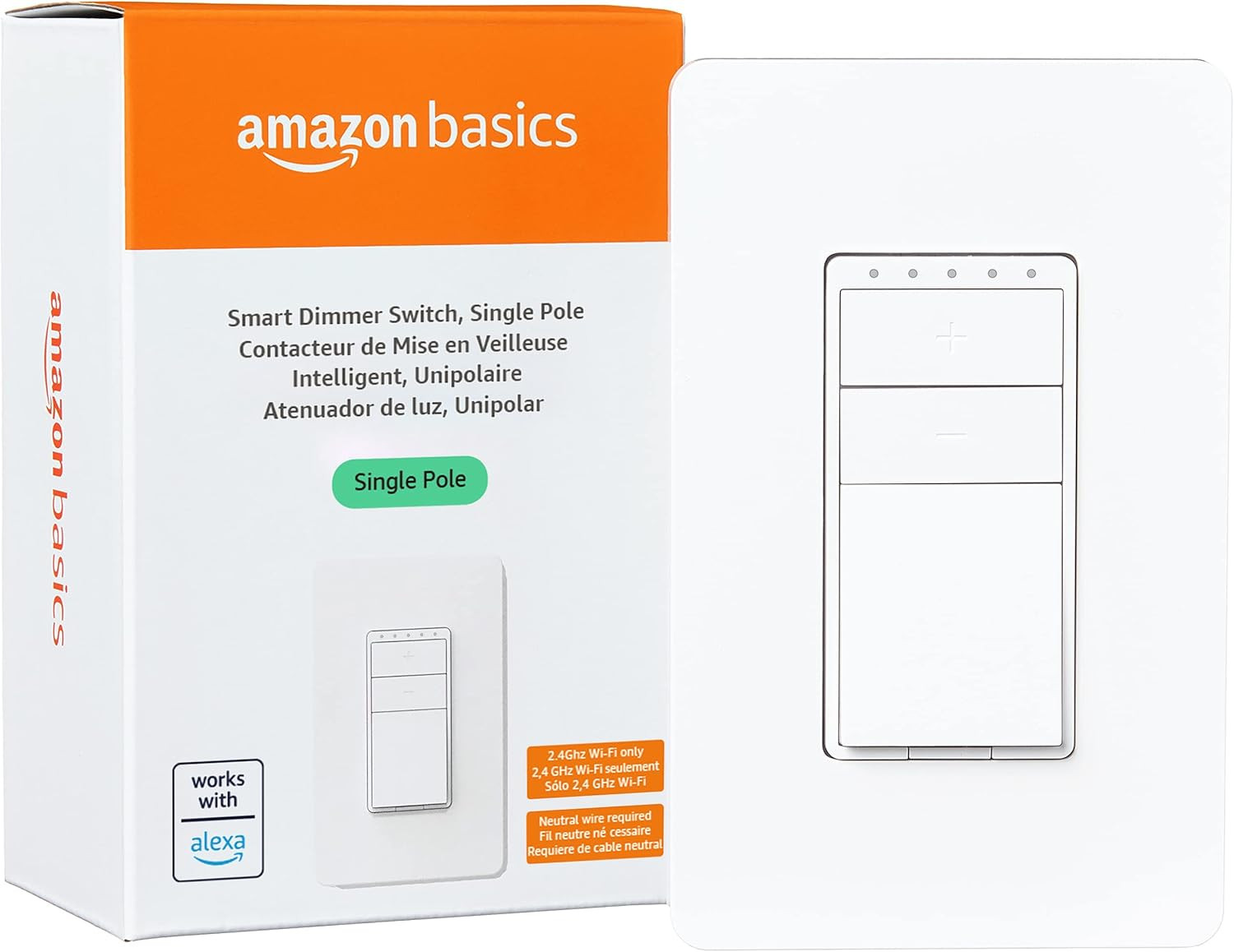 Smart Dimmer Switch, Single Pole, Works with Alexa Only, Voice Control, 2.4 Ghz