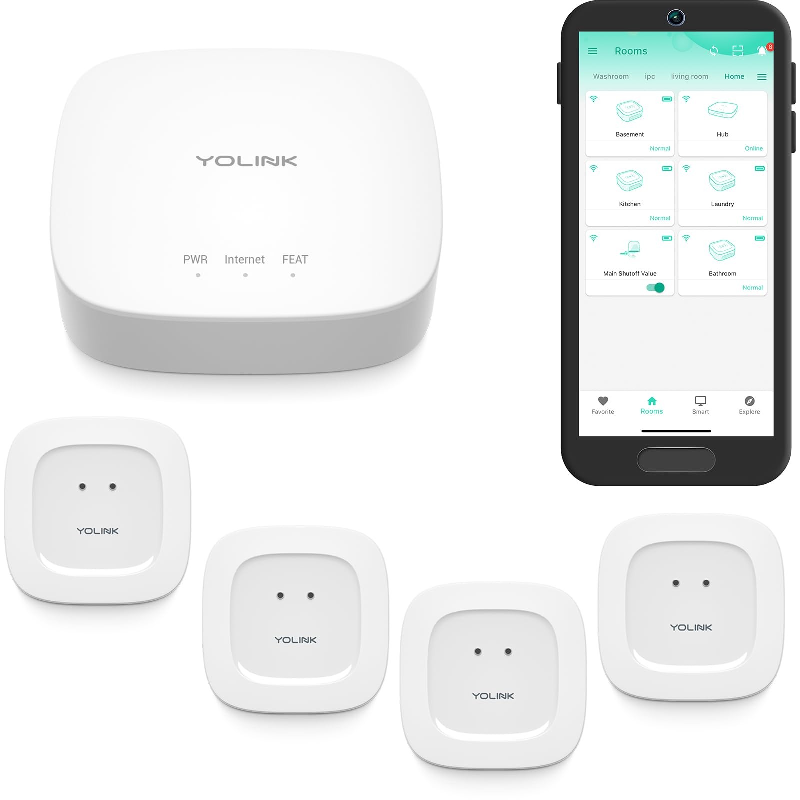 Water Leak Starter Kit: Hub + 4 Leak Sensor 1 (Silent), LoRa Long-Range, App/…