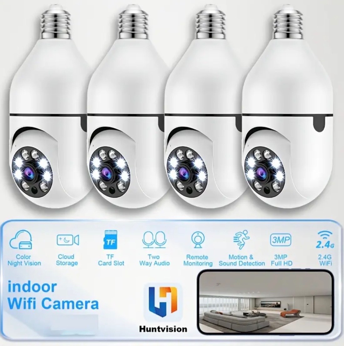 2- 3MP Huntvision AI Intelligent Wifi Cameras W/Instant Alert, Real Time Monitor