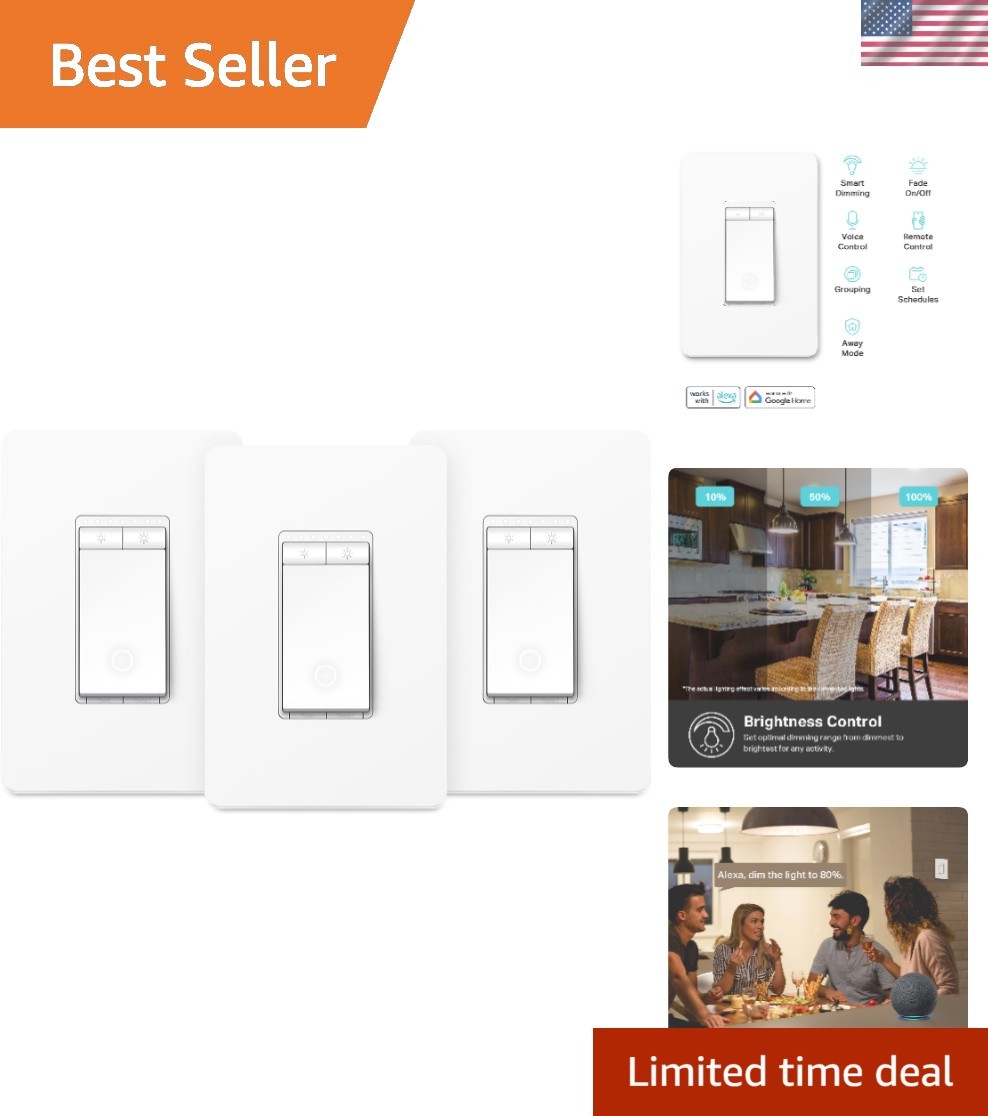 3-Pack Wi-Fi Dimmer Switch for Alexa & Google Home – Smart Lighting Control