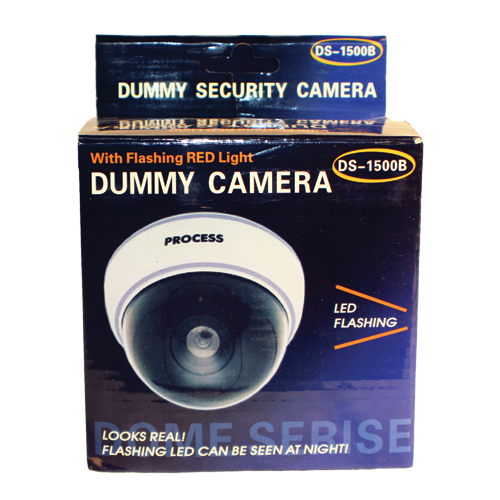 DUMMY DOME CAMERA WITH LED AND WHITE BODY – Operates on 3 AAA batteries