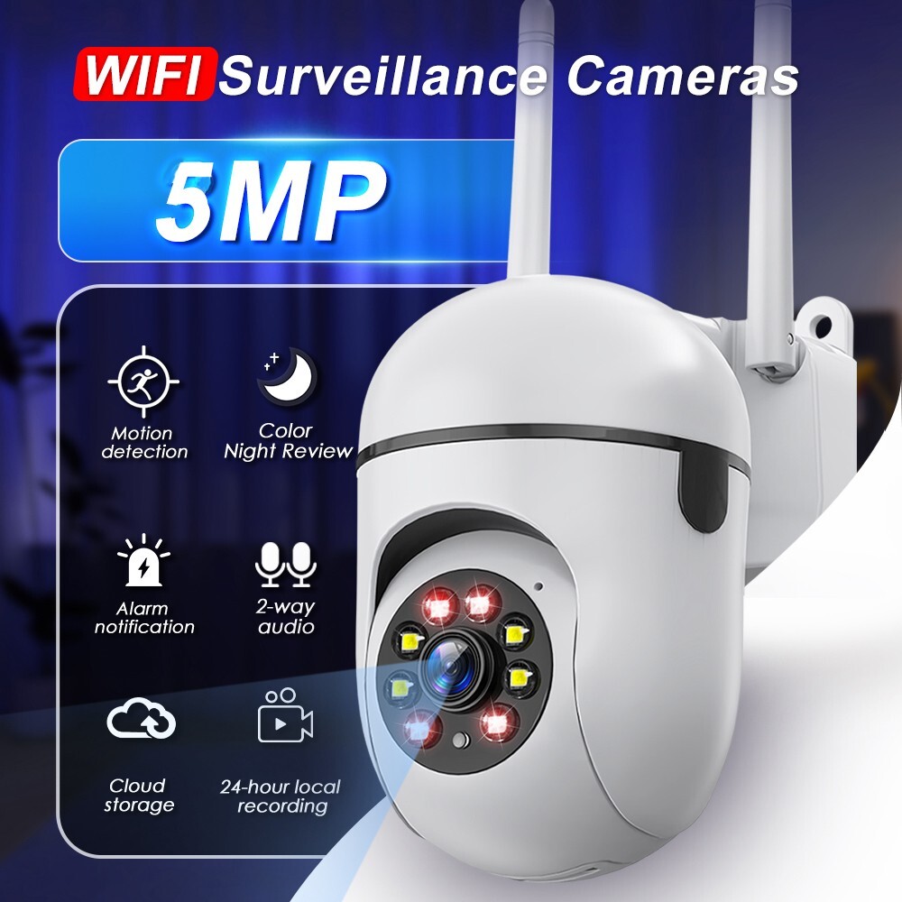 6PCS 5MP PTZ Wireless WIFI CCTV Security IP Camera Color Night Vision 2Way Audio