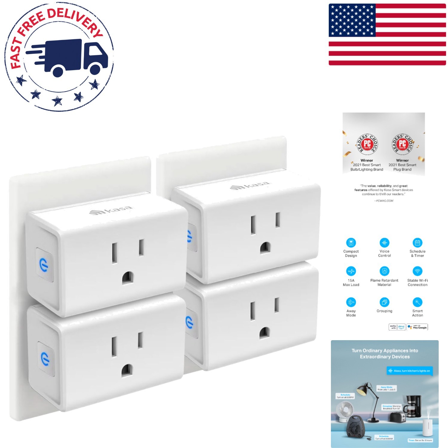 Intelligent 15A Wi-Fi Plug with Scheduling, Compatible with Alexa & Google