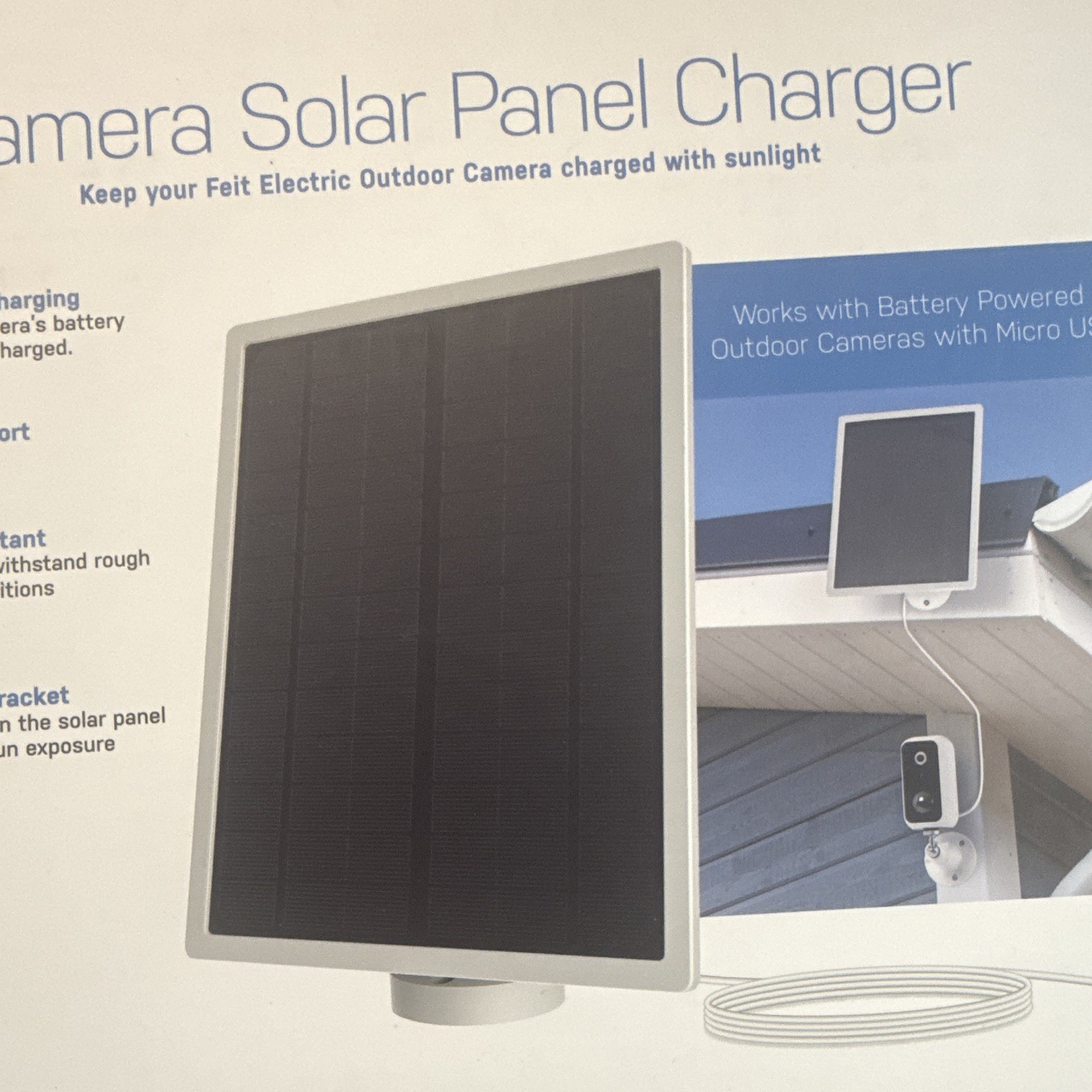 Feit Electric Camera Solar Panel Charger Micro USB 5V 3W Water Resistant