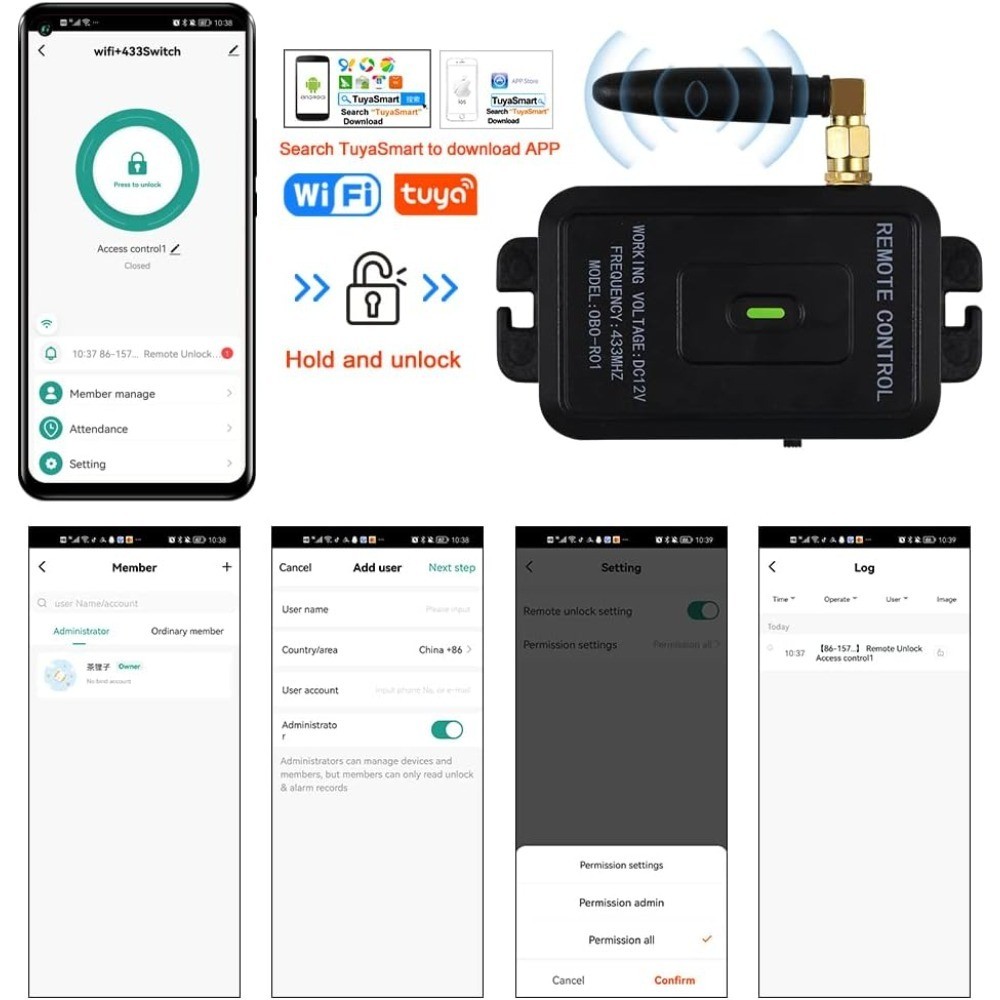 Smart Phone APP Unlocking Access Control System Kit with Remote Controllers