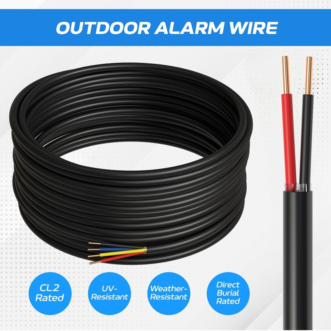 500FT Outdoor Alarm Security Cable 22AWG 22/2 SOLID CCA Direct Burial Bulk Wire