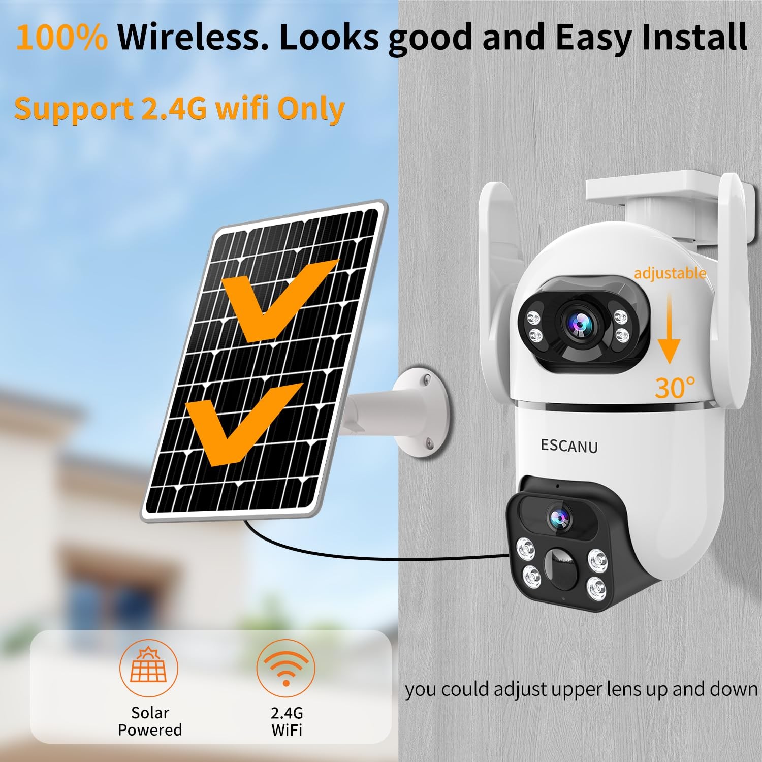 Dual Lens Security Cameras Wireless Outdoor for Home Security, 2K 1 pack
