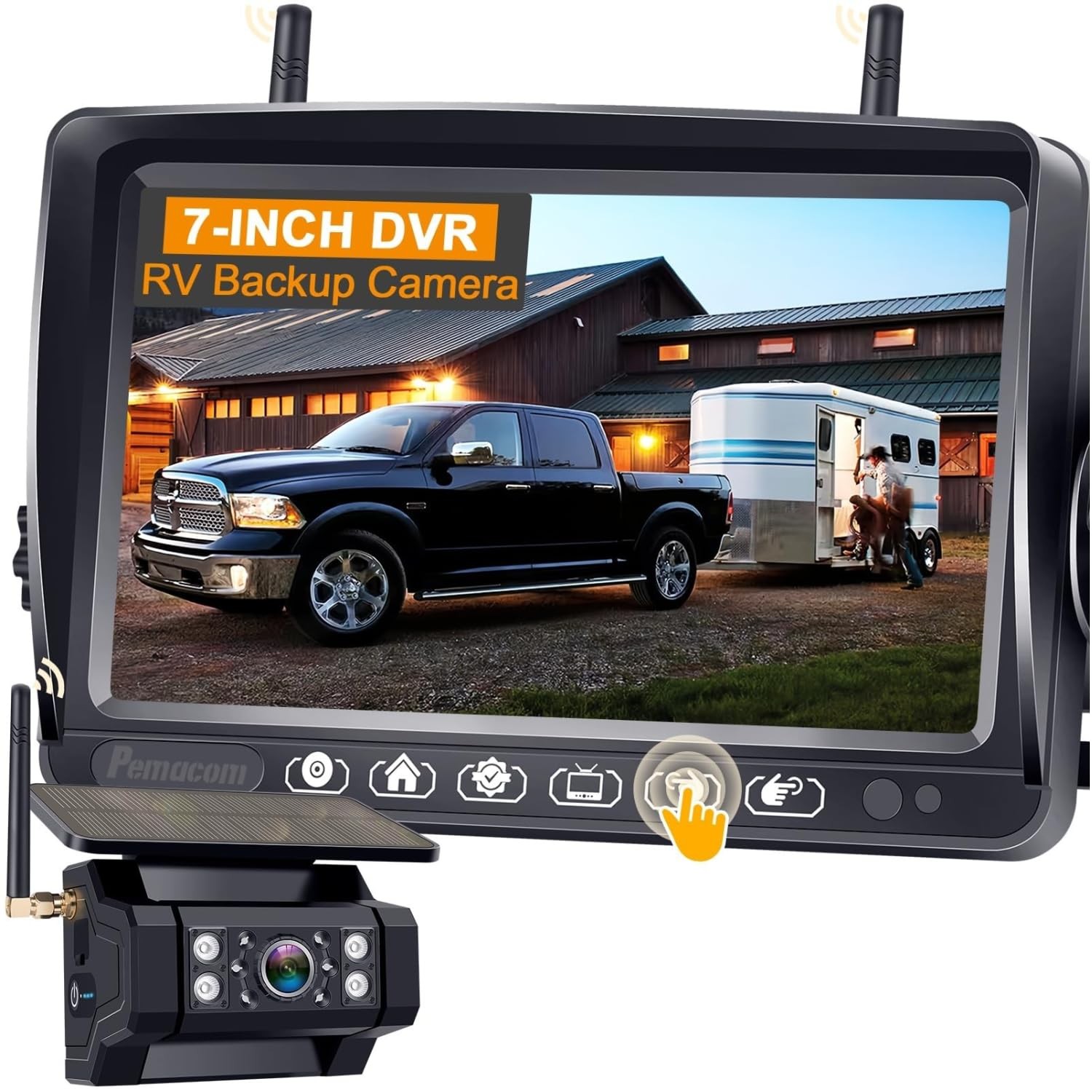 RV Backup Camera with Solar Magnetic: 7″ Monitor w/ Cam for Trailer, Black