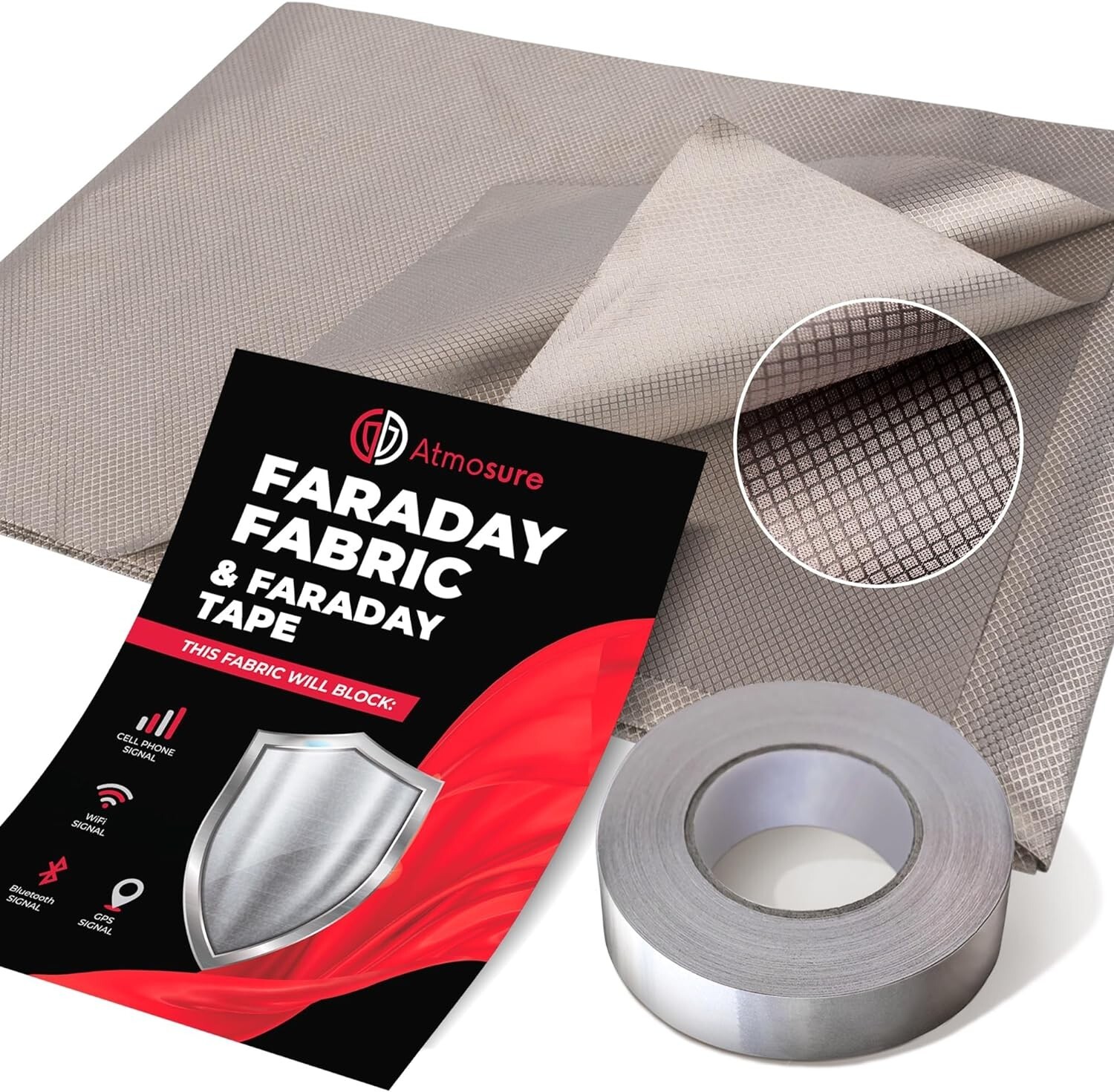 Premium Faraday Fabric & Tape – EMP & EMF Shield – 44″L x 36″W + 51″L x 1