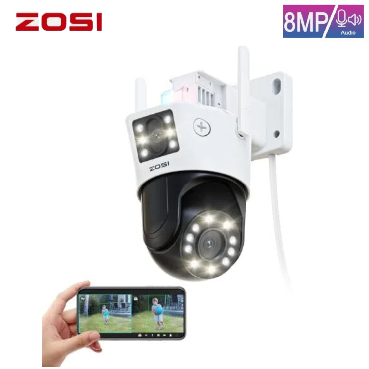 ZOSI 8MP PTZ WiFi Security Camera Dual-Lens Wired Human Car Detect C298 2.5K