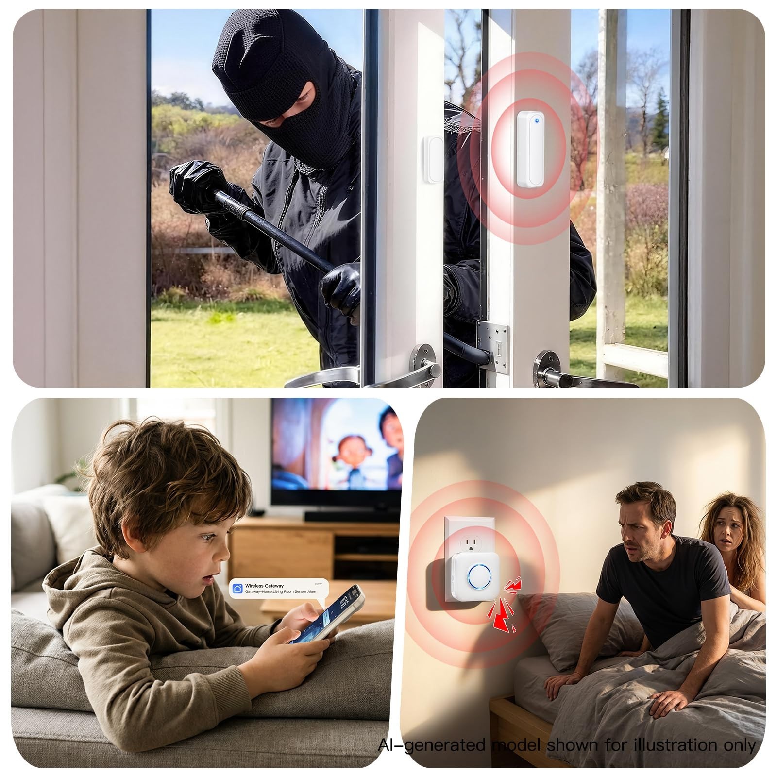 Smart WiFi Door Chime & Window Sensor Alarm – 500FT Range, 32 Ringtones, App Ale