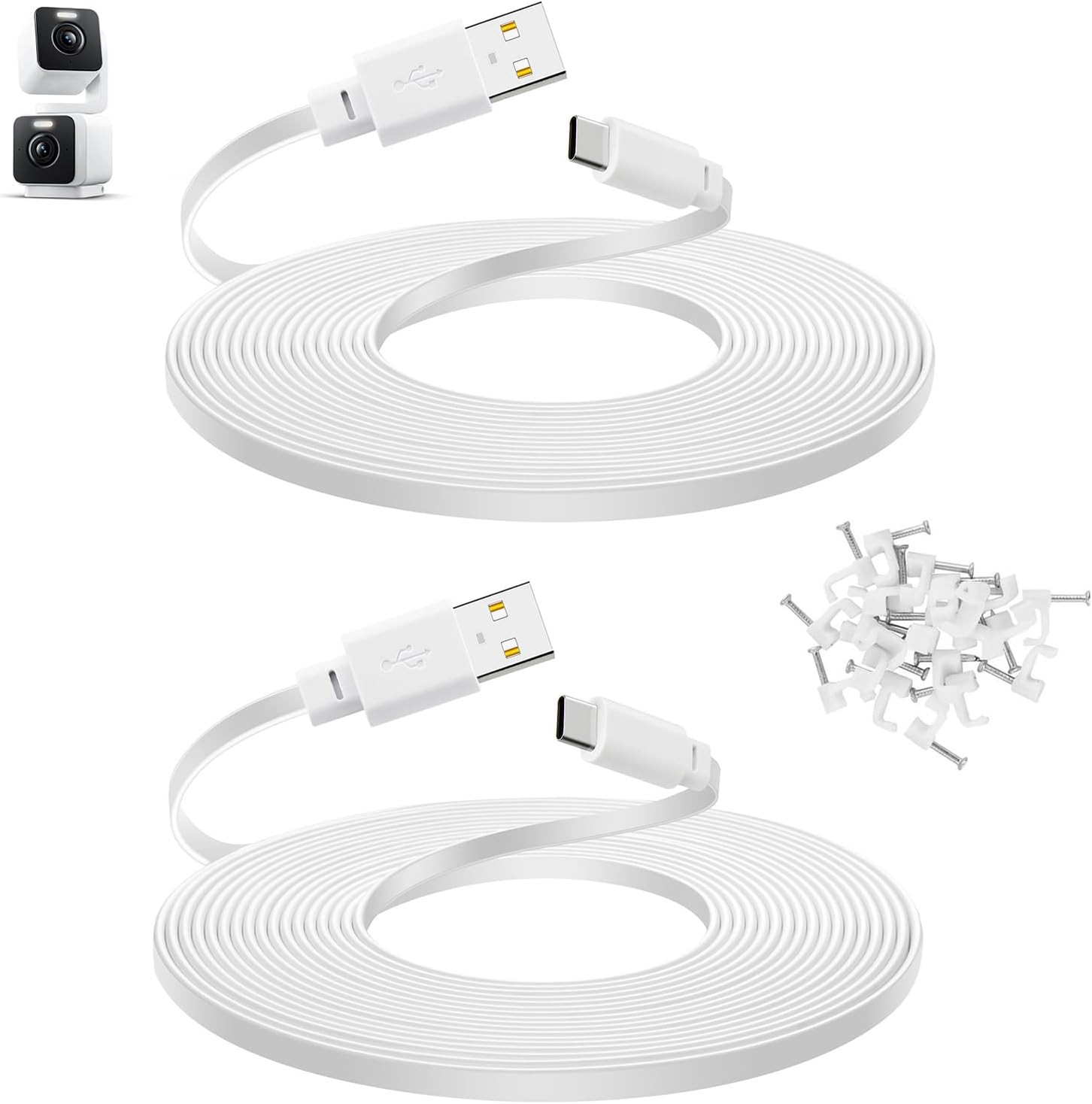 2-Pack 30 Ft Cable for WYZE Duo Cam Pan Camera, Power Extension Cord, White |