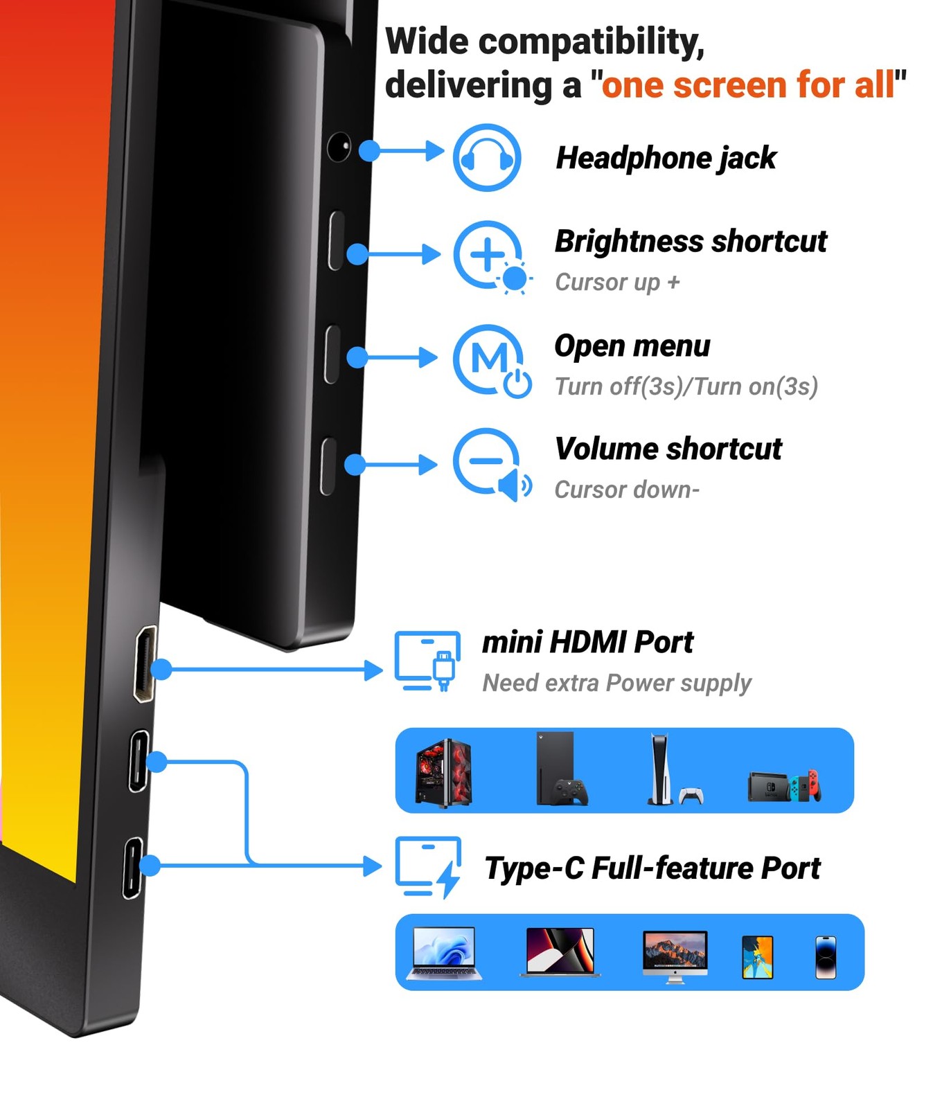 Ingnok Portable Monitor Ultra Slim 15.6 Inch Fhd Ips Laptop Screen Extender