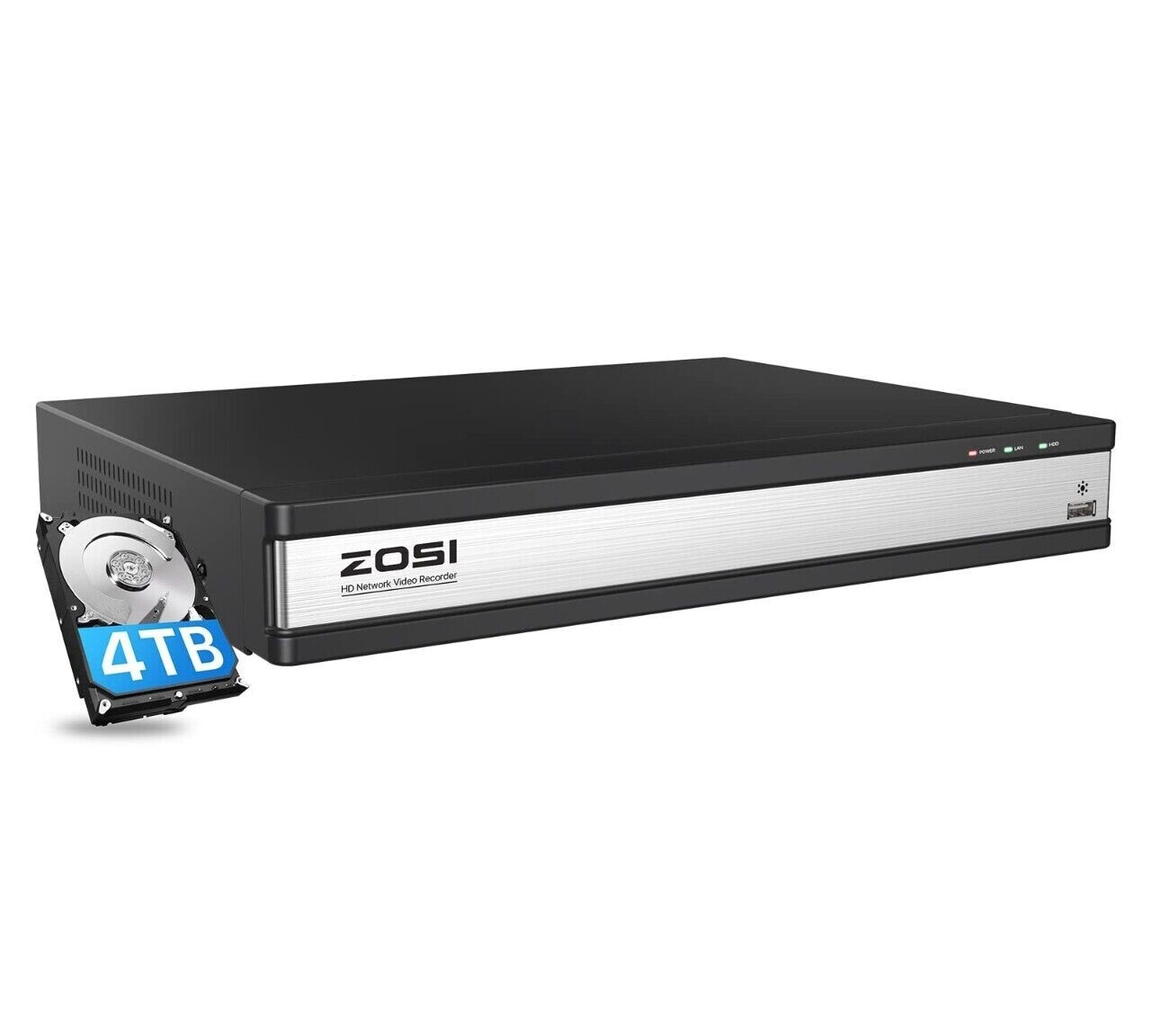 ZOSI 16CH PoE NVR 4TB Hard Drive 8MP Video NVR Recorder for Cameras System