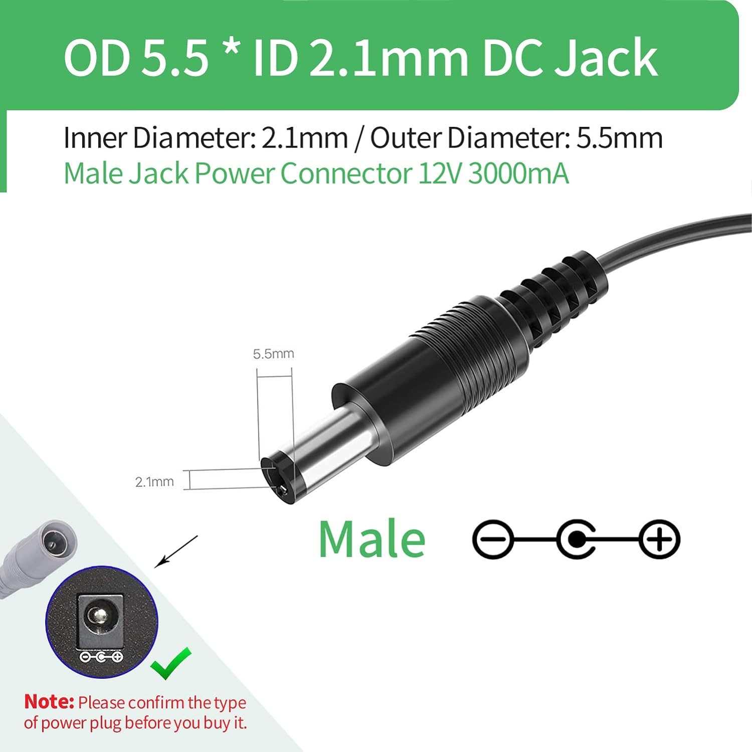 AC to DC 12V 3A Power Supply Adapter for CCTV Cameras DVR NVR 5.5mm x 2.1mm UL