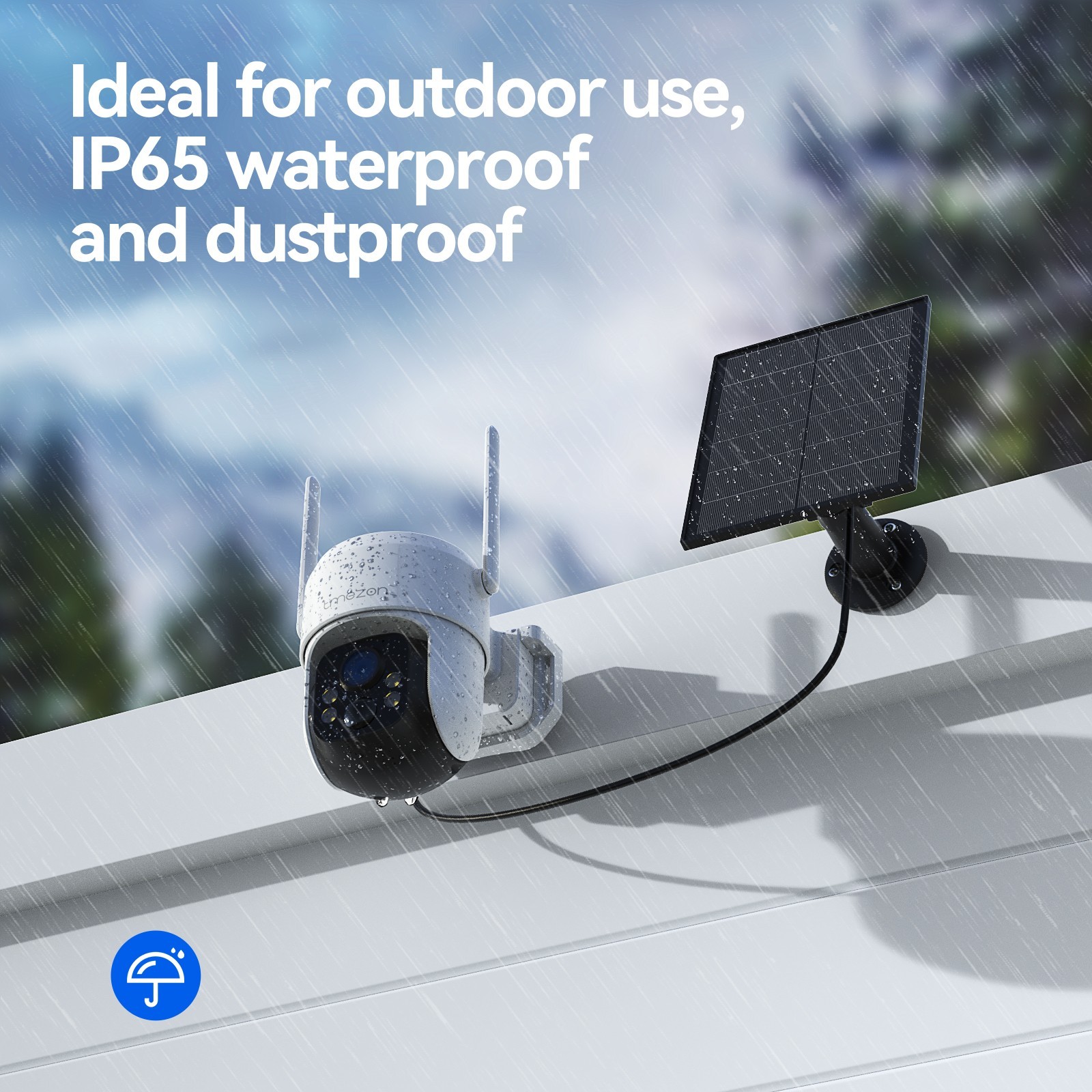 TMEZON Security Camera System Solar Panel 360°PTZ Wireless 3MP Outdoor Home
