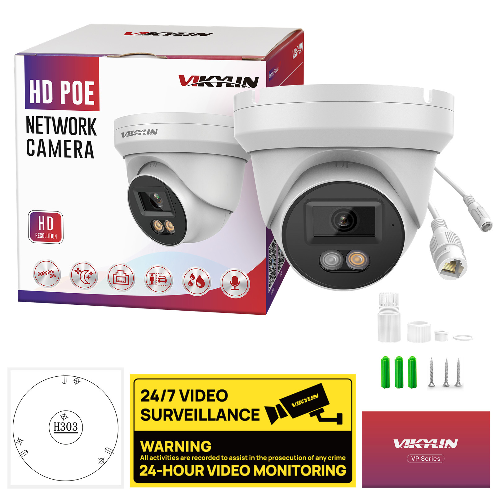 Wholesale VIKYLIN 5MP Dual Light POE IP Camera Full Color+IR Light Built-in MIC