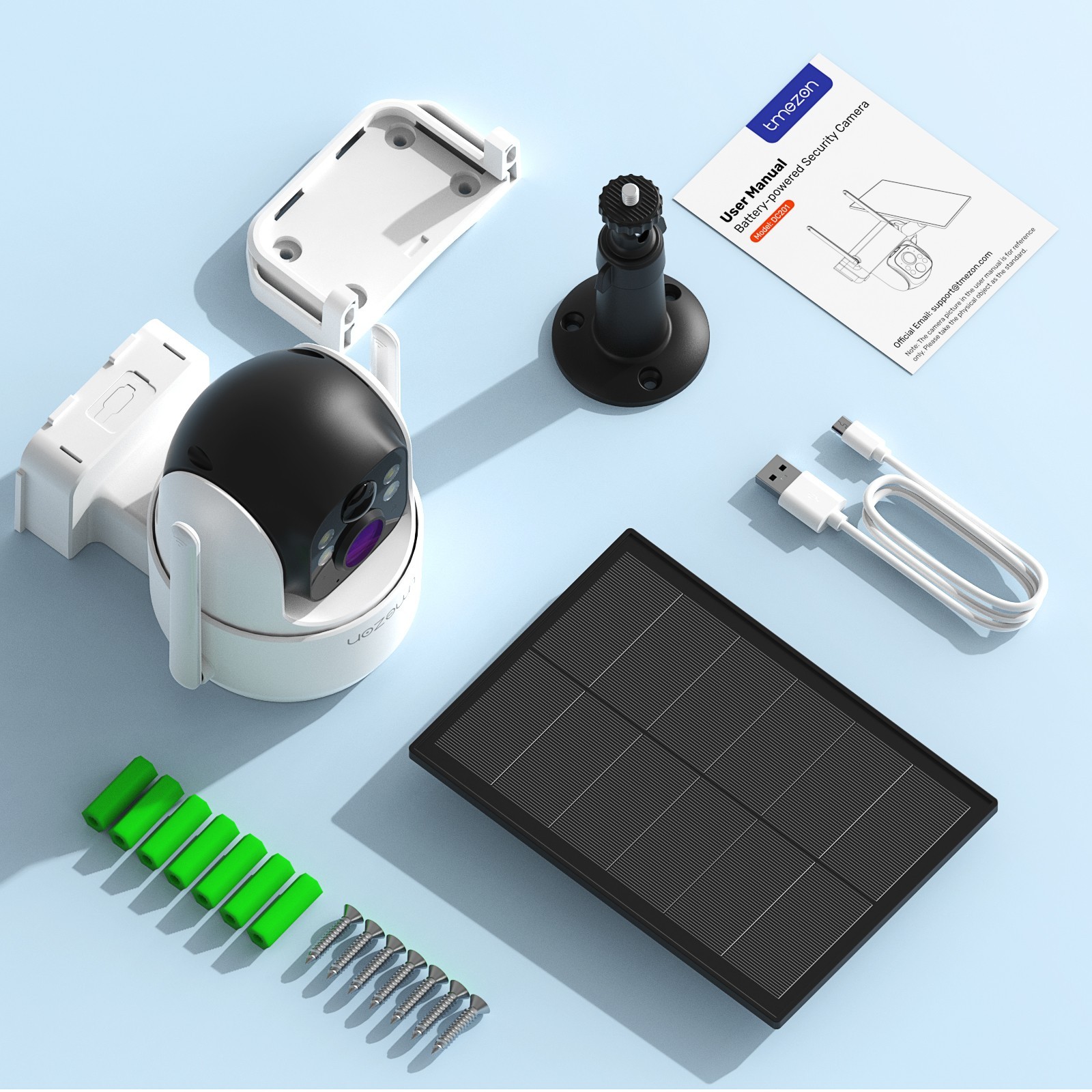 TMEZON Security Camera System Solar Panel 360°PTZ Wireless 3MP Outdoor Home