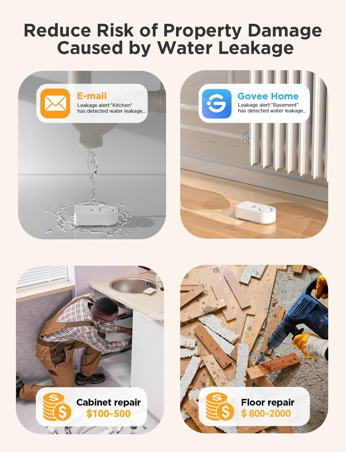 Wifi Water Sensor 3 Pack, Smart Water Leak Detector, 100Db Adjustable Alarm S…