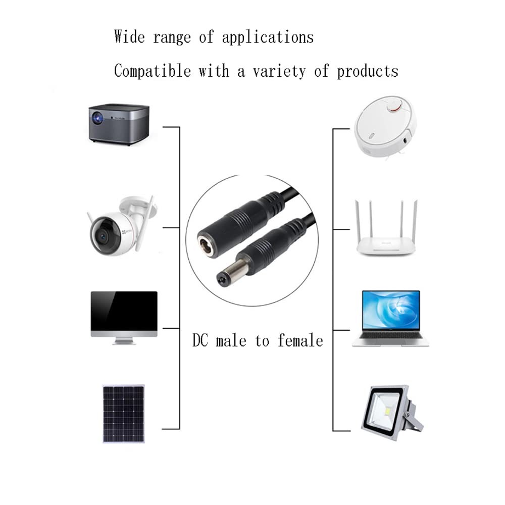 50ft 15M 12V DC Power Extension Cable, 5.5mm x 2.1mm, IP Camera, White, Cord
