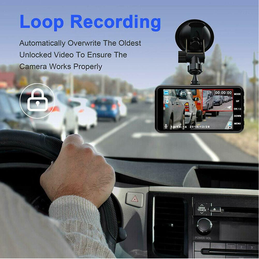 Touch Screen Dash Cam 4″ 1080P Dual Lens Car DVR Recorder Front and Rear Camera