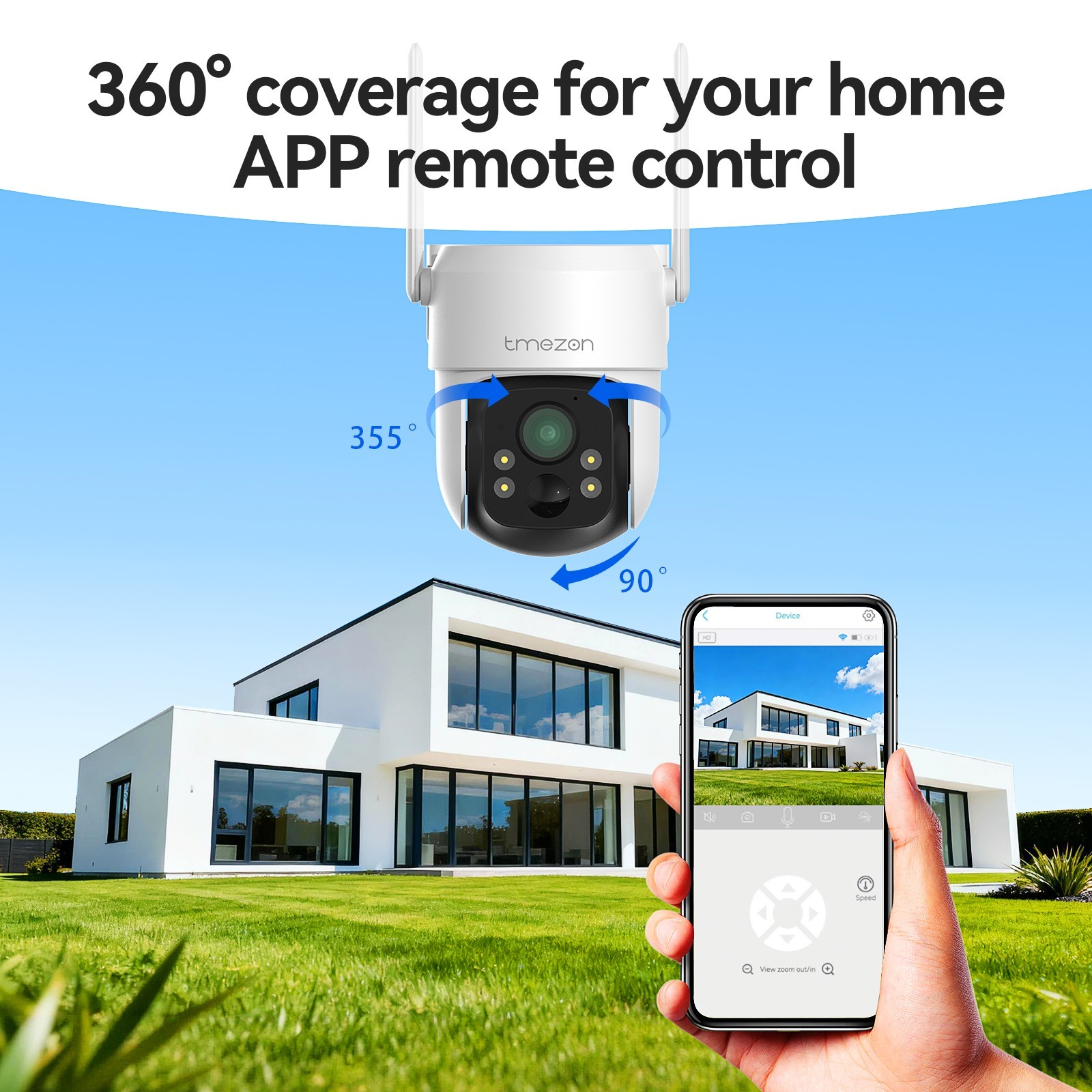 TMEZON Security Camera System Solar Panel 360°PTZ Wireless 3MP Outdoor Home