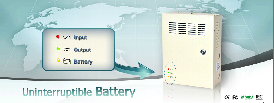 CCTV 9Channel DC12V 5A UPS Box Power Supply Support Battery CE ROHS