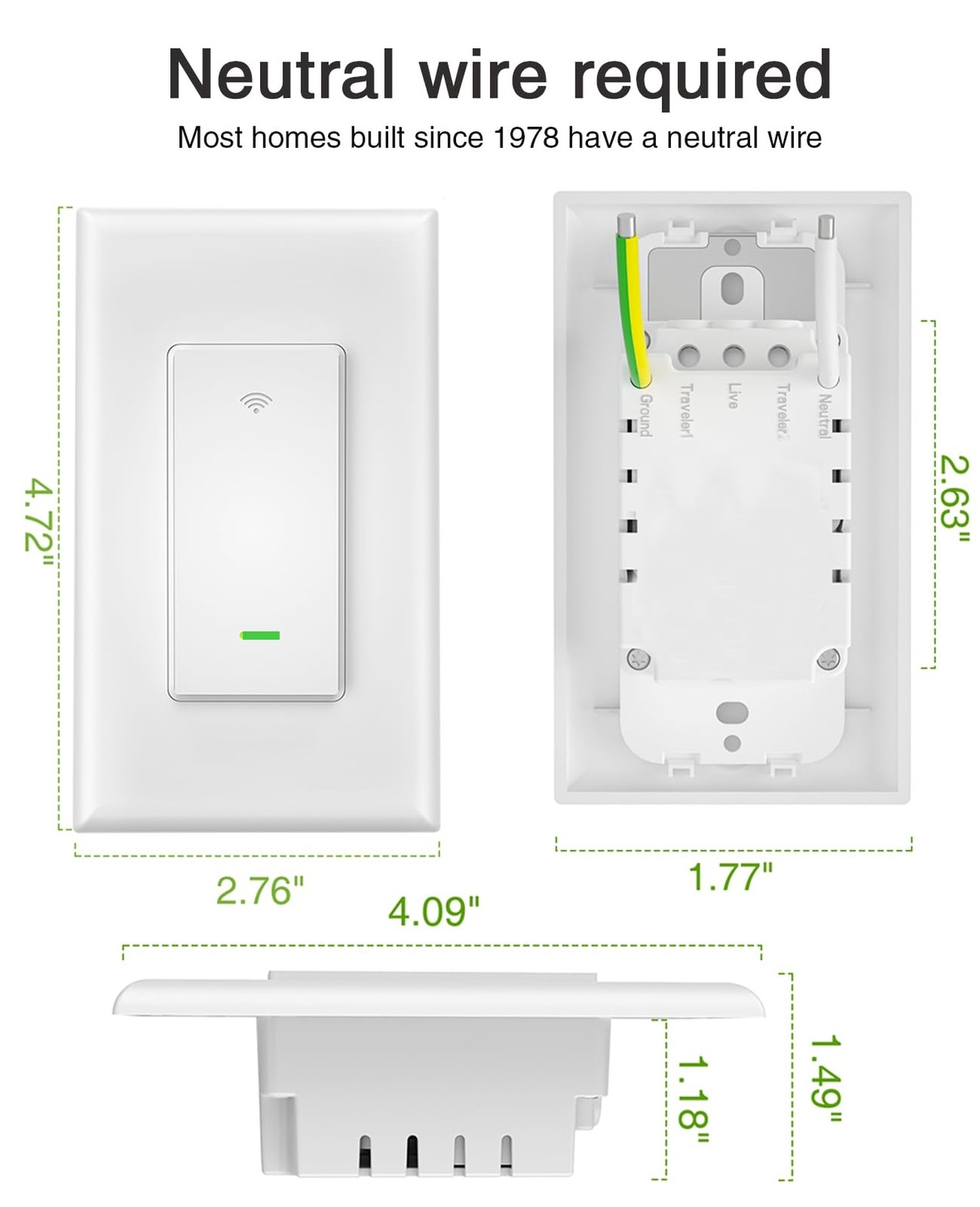 GHome Smart Switch, 3 Way Wi-Fi Light Switch Compatible with Alexa and Google…