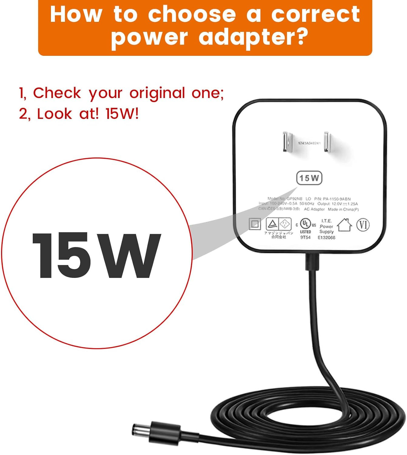 15W Power Adapter Charger 5FT Cable for Smart Speaker TV Cube Black