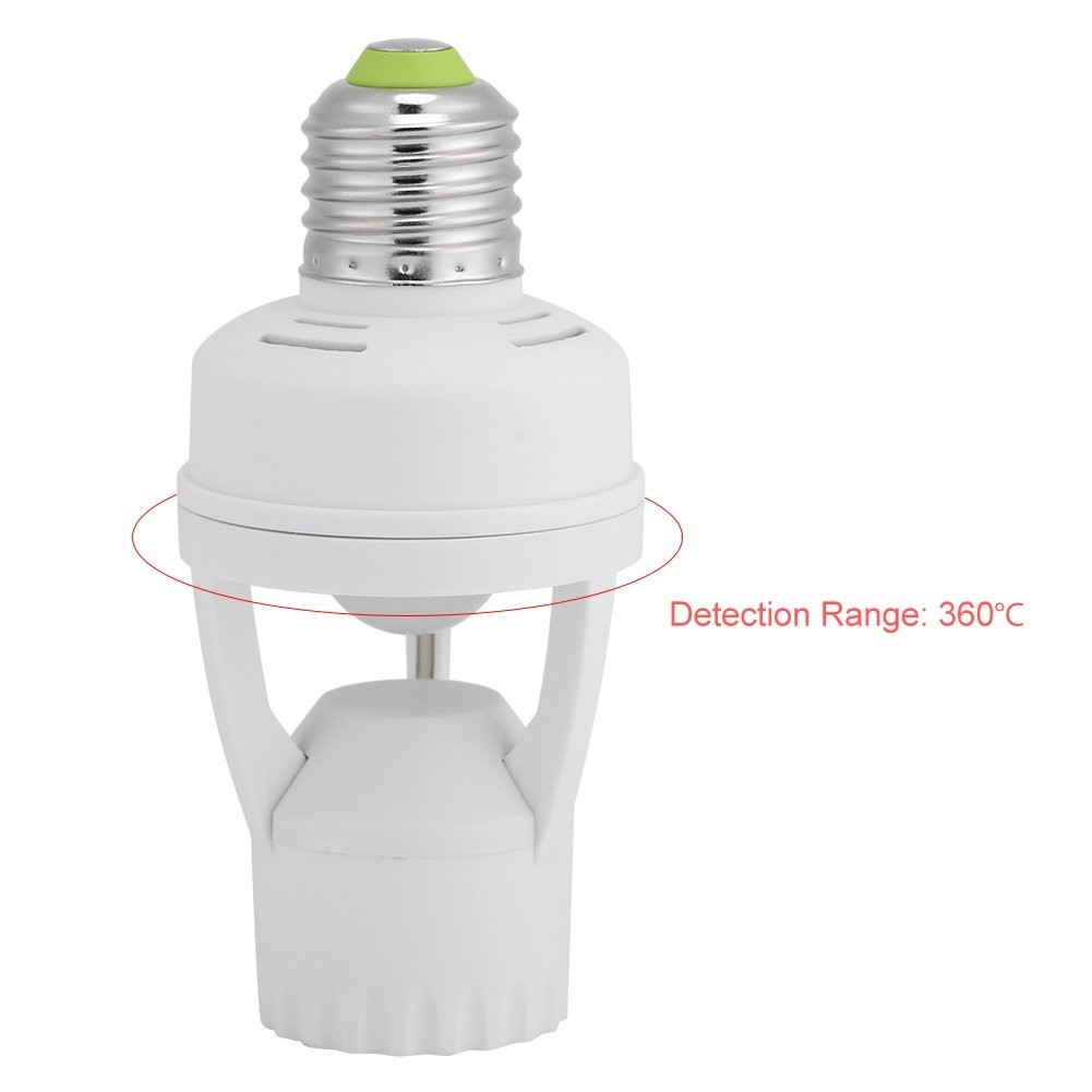 PIR Motion Sensor Light Socket E27 Bulb Holder, 360° Detection for Home Use
