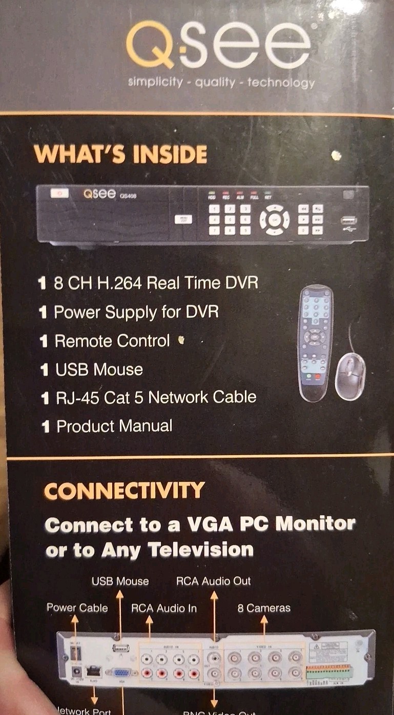 Q-See Security DVR W/500Gb- 4 Cams,Mouse,Remote,email Alert,Motion Det. New
