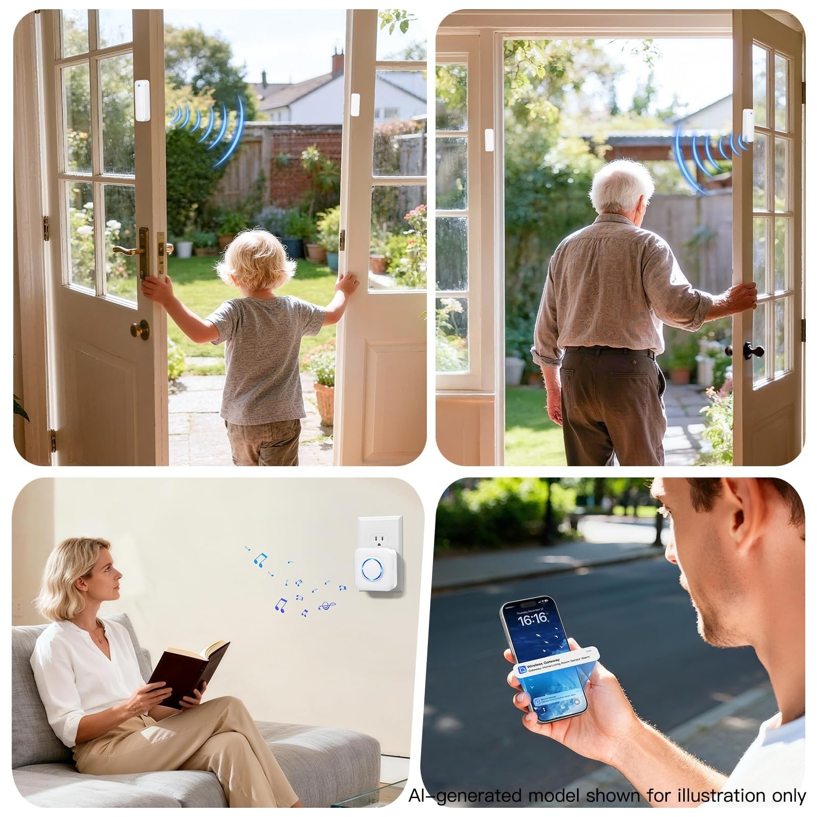 Smart WiFi Door Chime & Window Sensor Alarm – 500FT Range, 32 Ringtones, App Ale