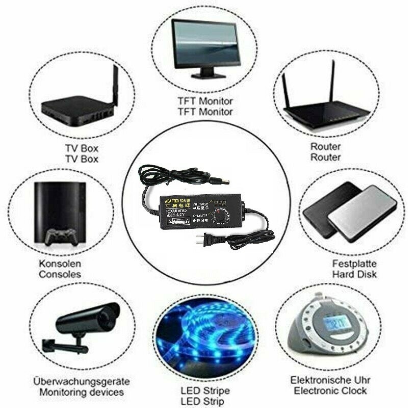9-24V 3A 72W Supply AC/DC Adapter Switch Power Adjustable Display Power Charger