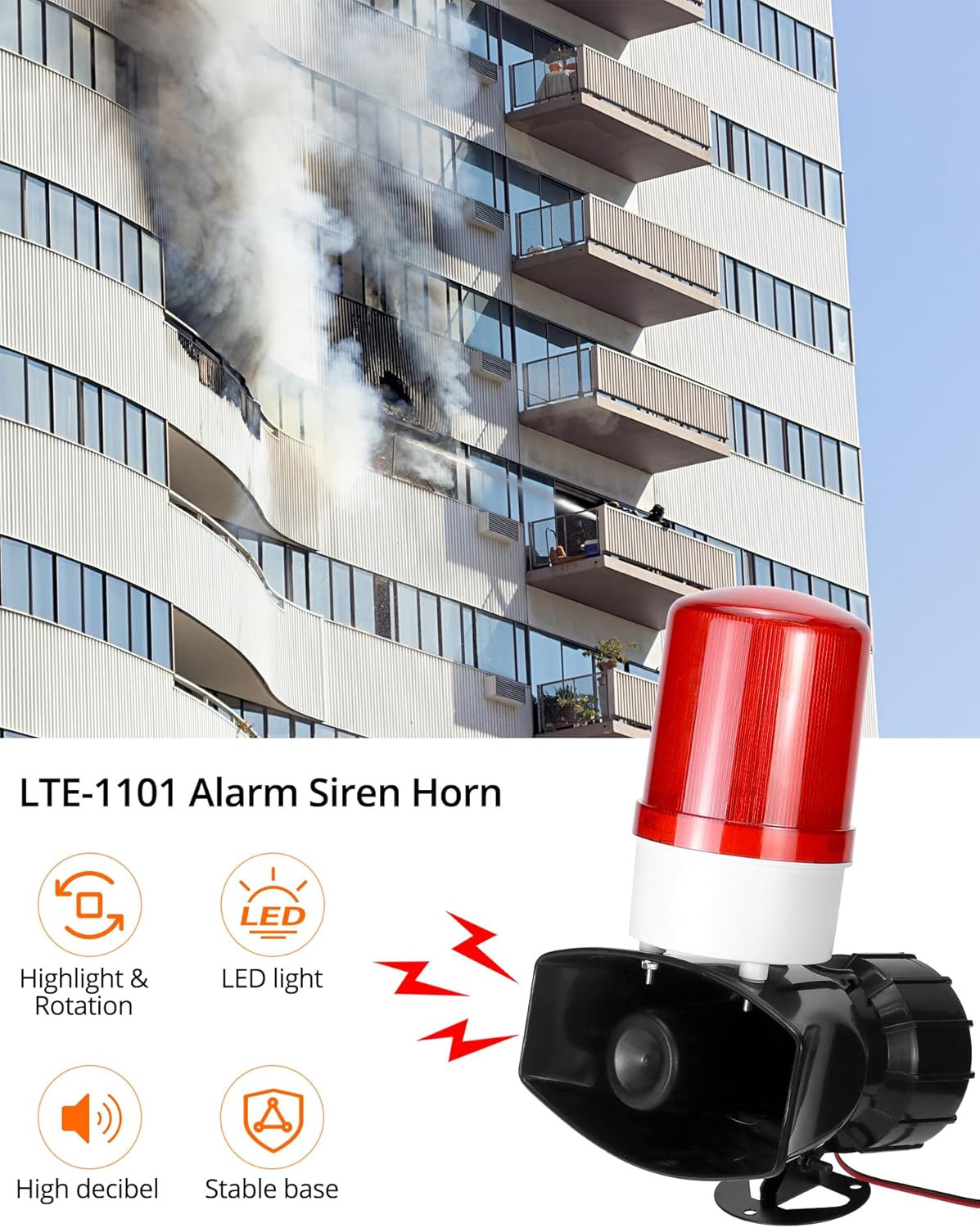 AC110V LED Alarm Siren 115dB Flashing Light 60W Warning System for Factory