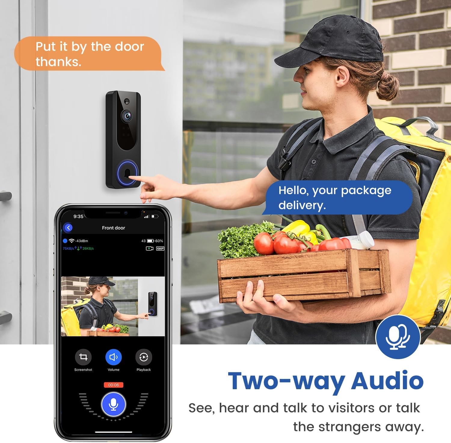 Ring Video Doorbell 1080p HD Camera WI-FI Night Vision Motion Detection Wireless