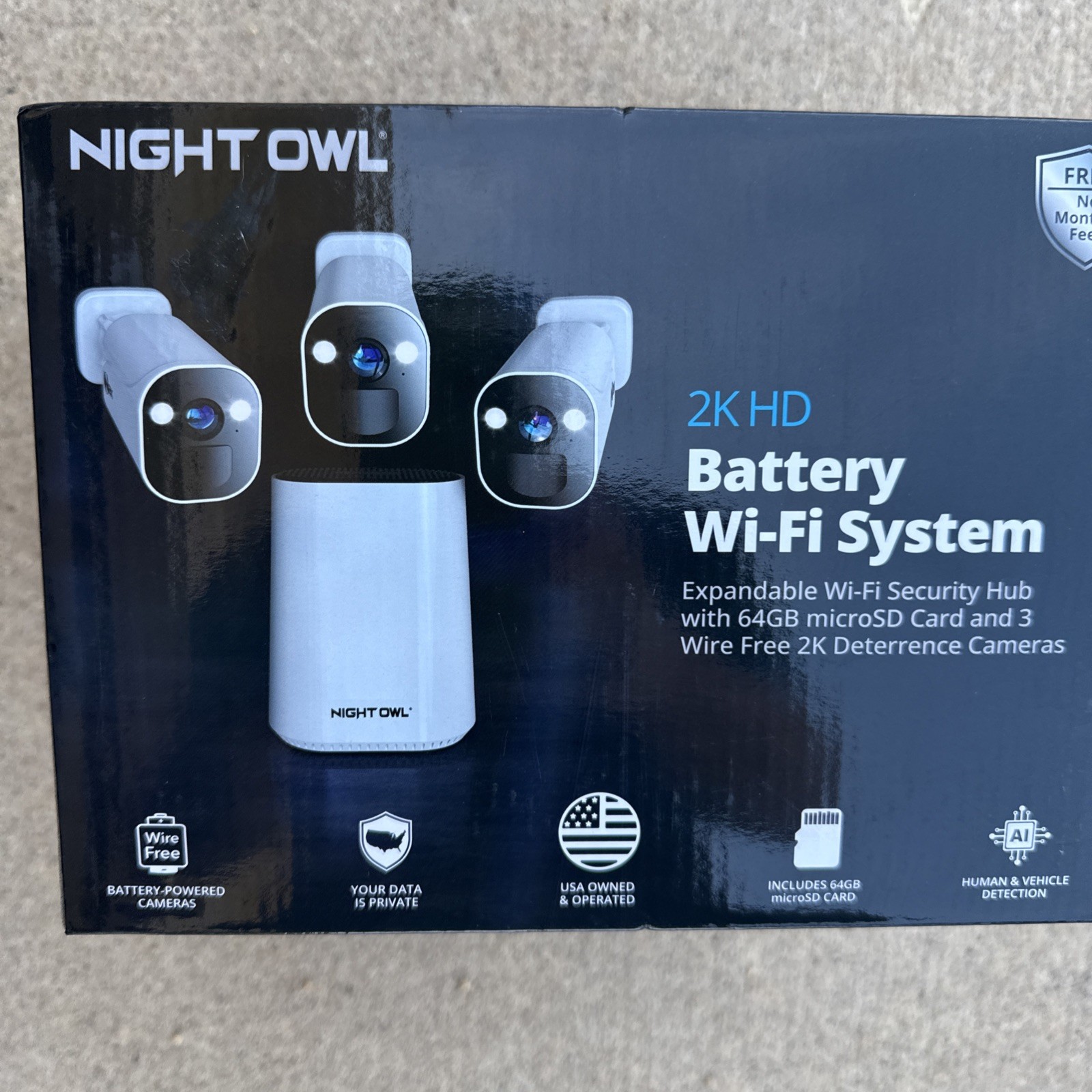 Night Owl 2K HD Battery Wi-Fi System Security Hub W/3 Cameras (WHT) Expandable