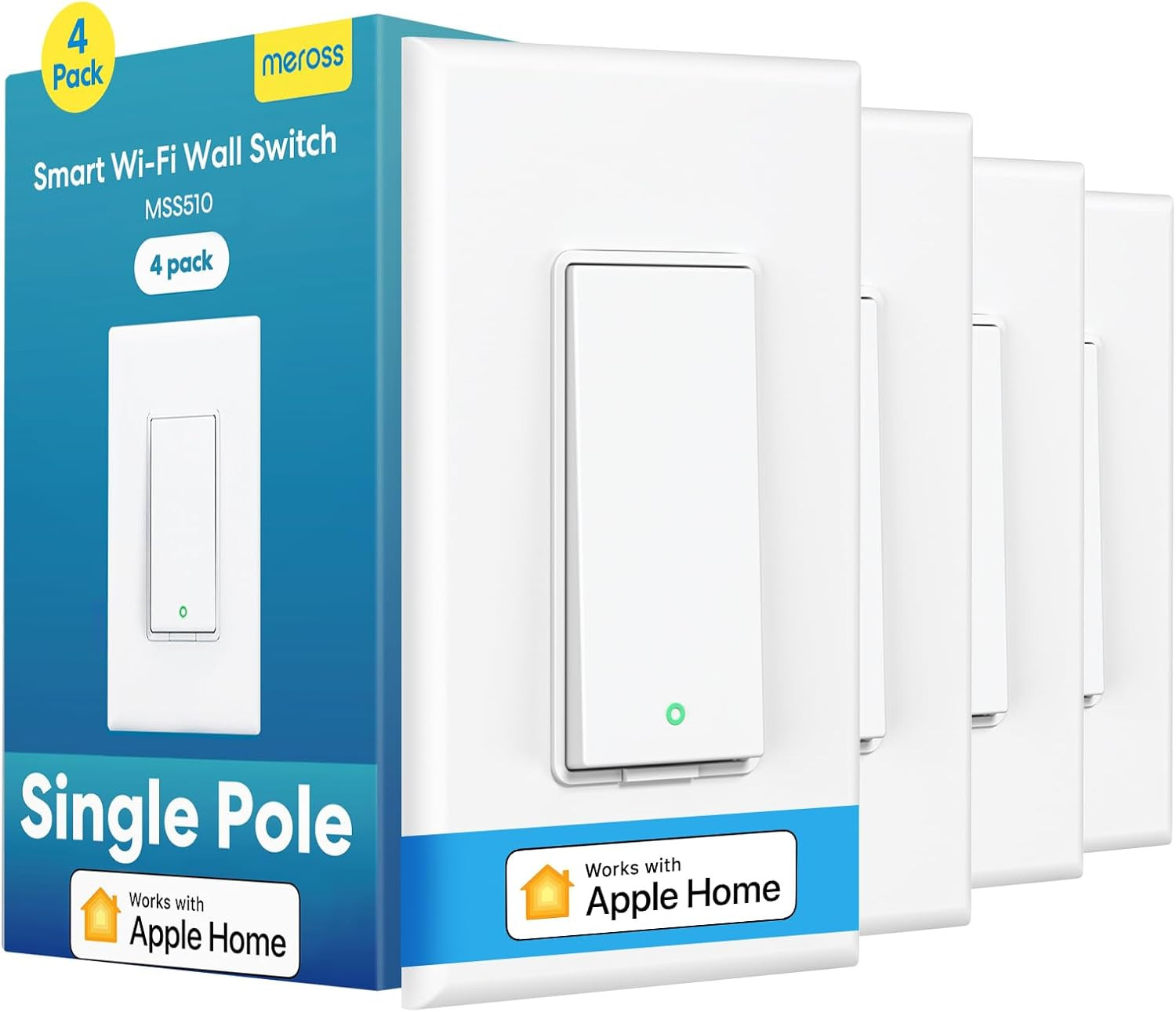 Smart Light Switch 4 Pack Supports Apple Homekit, Siri, Alexa, Google Assistant