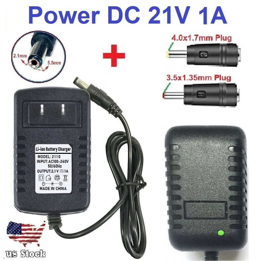 21V 1A AC/DC Adapter Power Supply Charger with 5.5×2.1mm +2 DC Power Plug Tips