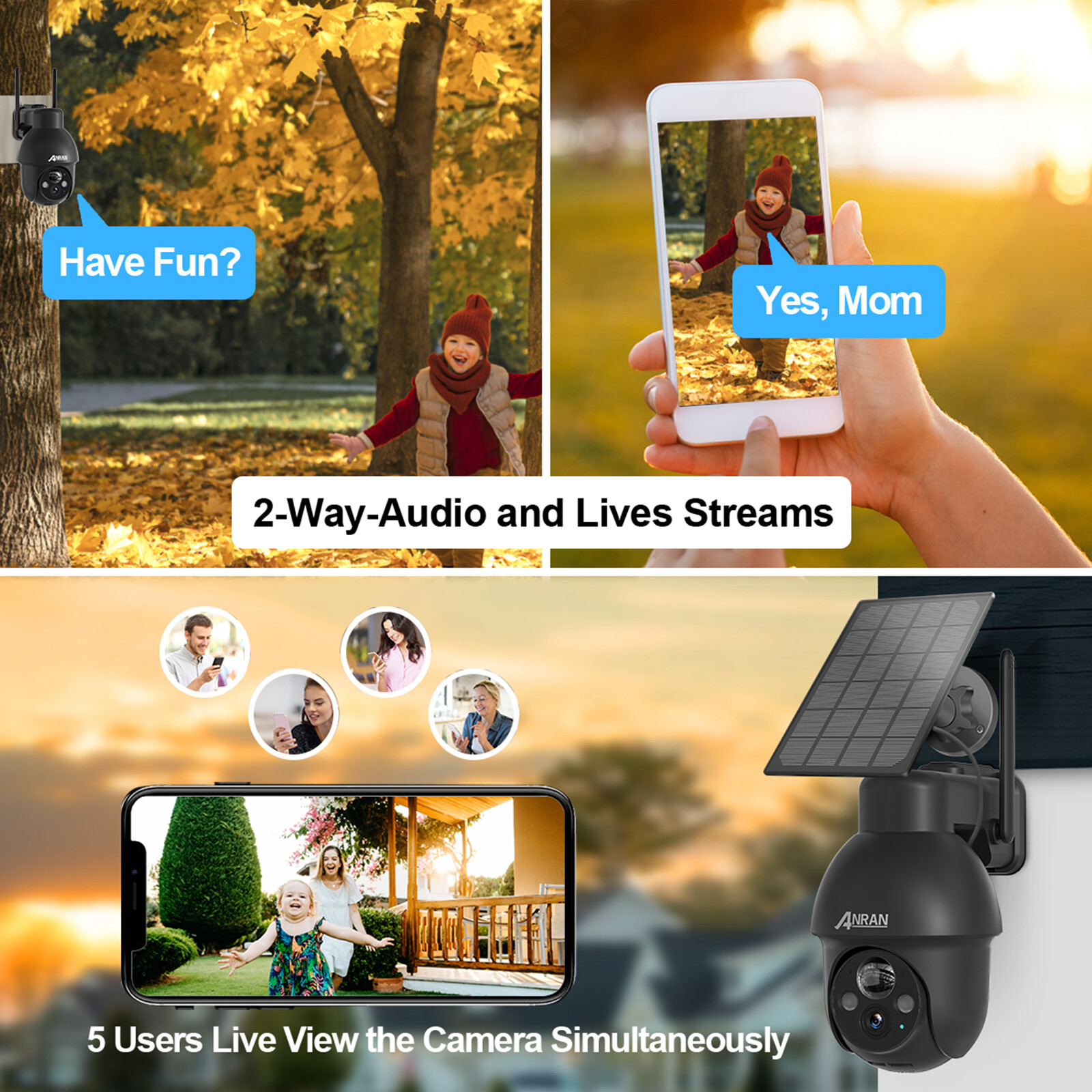 ANRAN Solar Security Cameras Wireless Outdoor 360° Pan View WiFi Surveillance