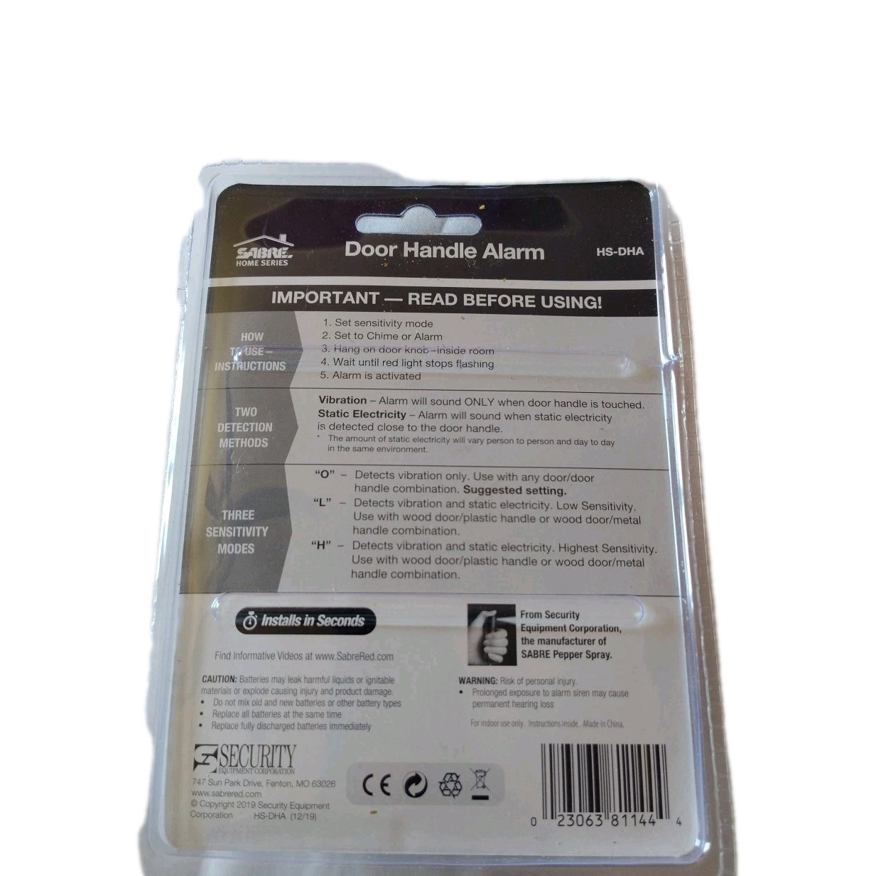 Sabre Door Handle Alarm – White: Brand New In Original Package