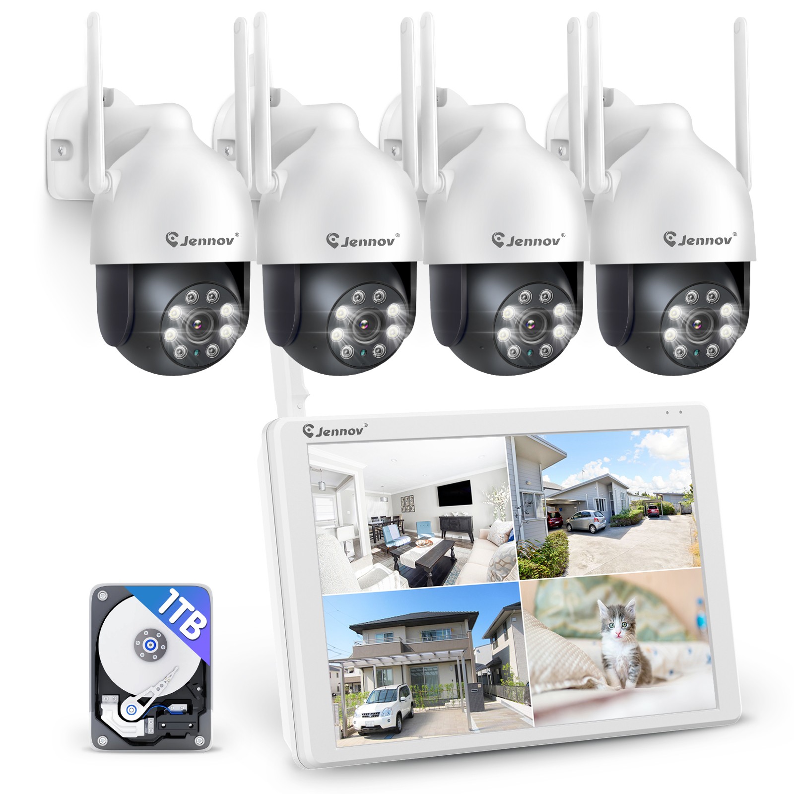 JENNOV 10CH 5MP Wifi NVR Wireless CCTV Security Camera System Outdoor 1TB HDD