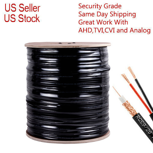 RG59 200ft 500ft 1000ft Security Camera Siamese Coaxial 20AWG Cable + 18/2 Wire